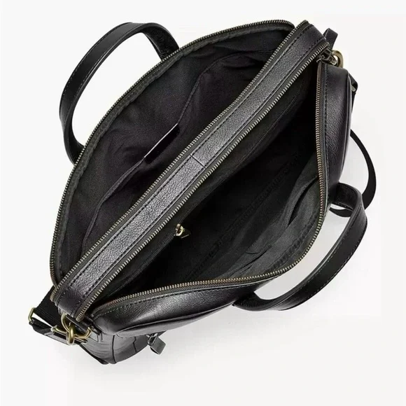 NEW Men’s Fossill HaskellBlack Leather Men's Briefcase/Laptop Bag - Picture 2 of 16